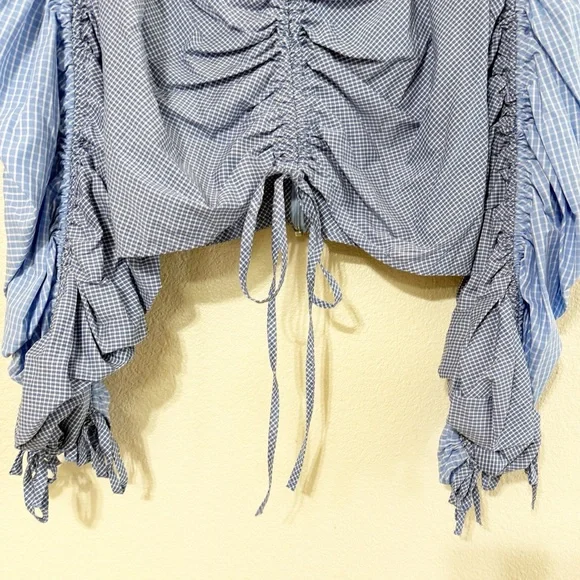 NWT SANDRO Formidable Blue Ruched Stripe Mixed Media Crop Top size 3/large - Picture 10 of 12